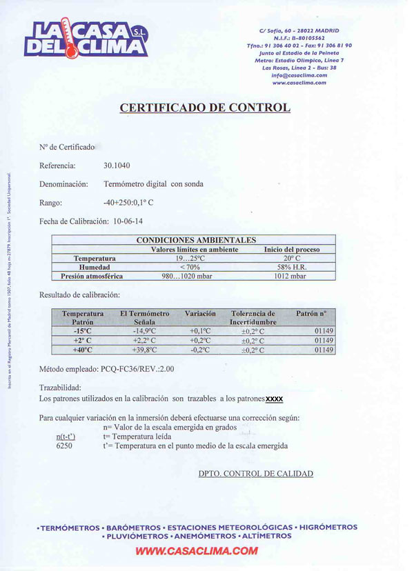 Certificado calibración temperatura 3 puntos Certificado de calibración en tres puntos