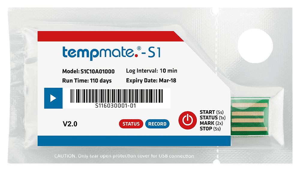 Registrador de temperatura de un solo uso Tempmate S1V2 (20 unidades) 