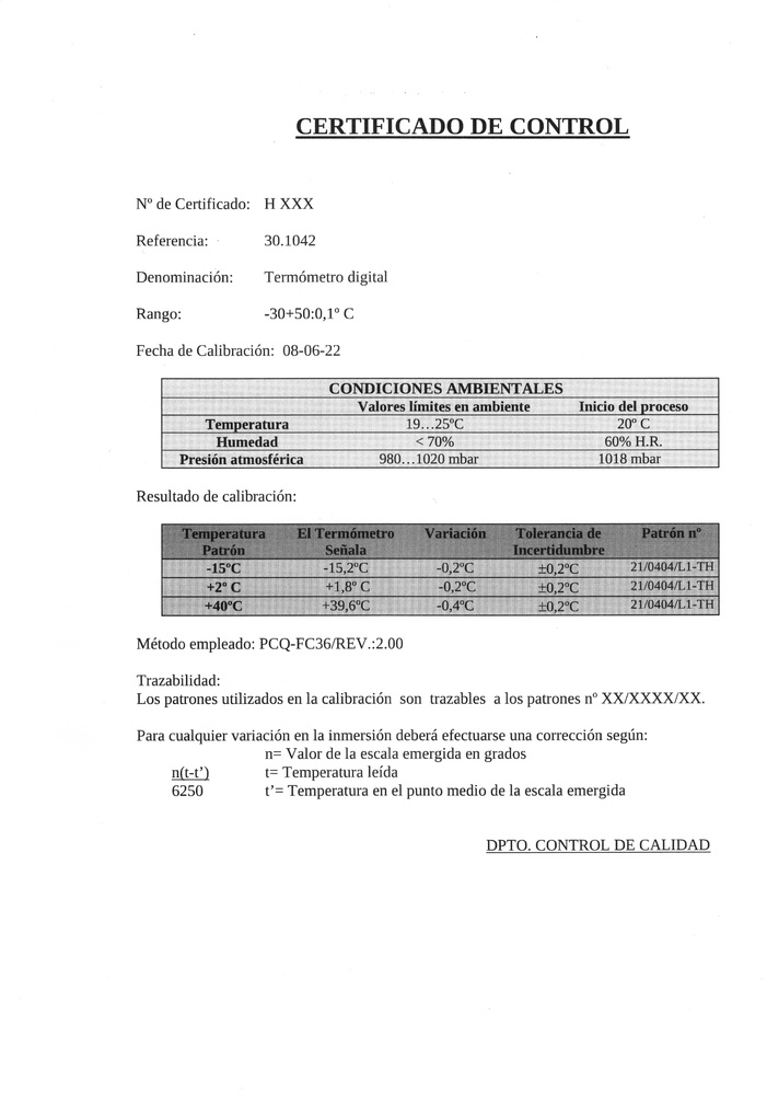 Ejemplo de certificado suministrado 
