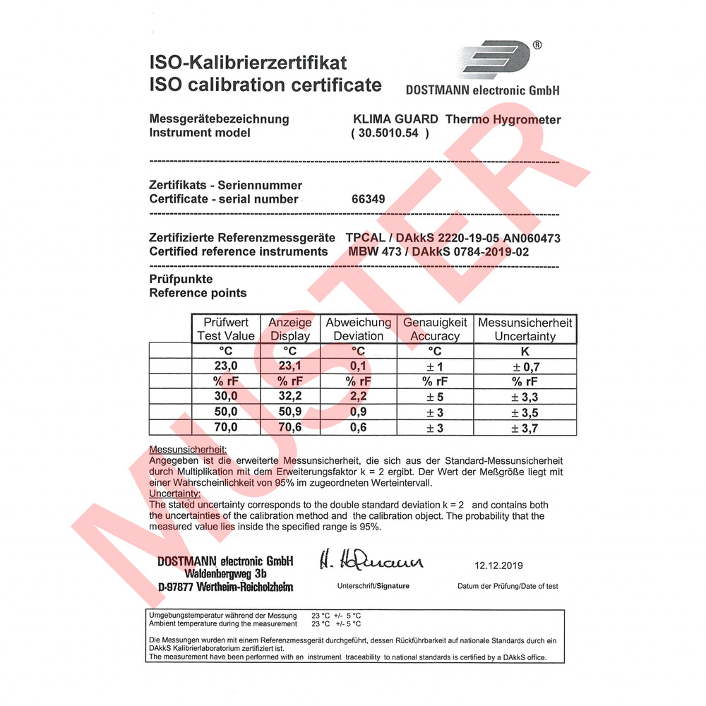Termómetro higrómetro TFA 30.5010 KLIMA GUARD certificado 