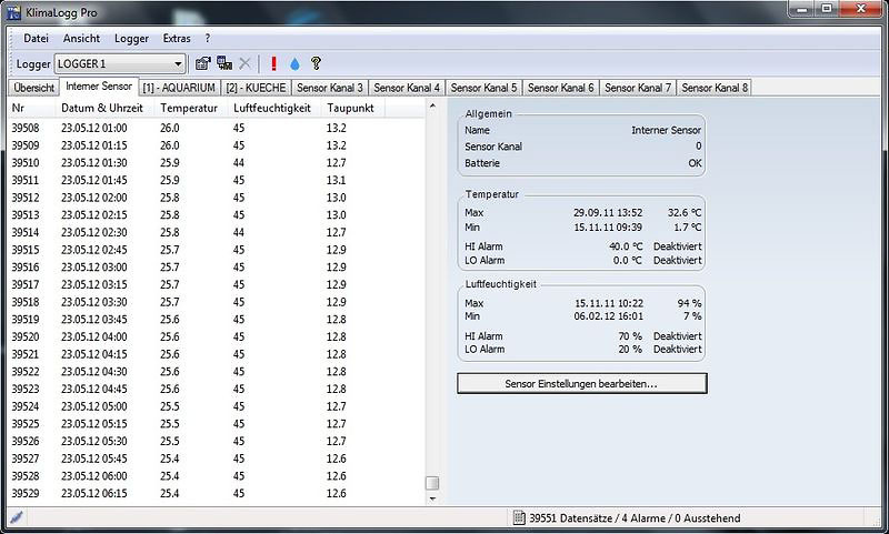 Registrador data logger de temperatura y humedad TFA 30.3039 KlimaLogg Pro Pantalla de datos en ordenador